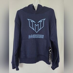 Messi Logo Navy Hoodie with Light Blue Print